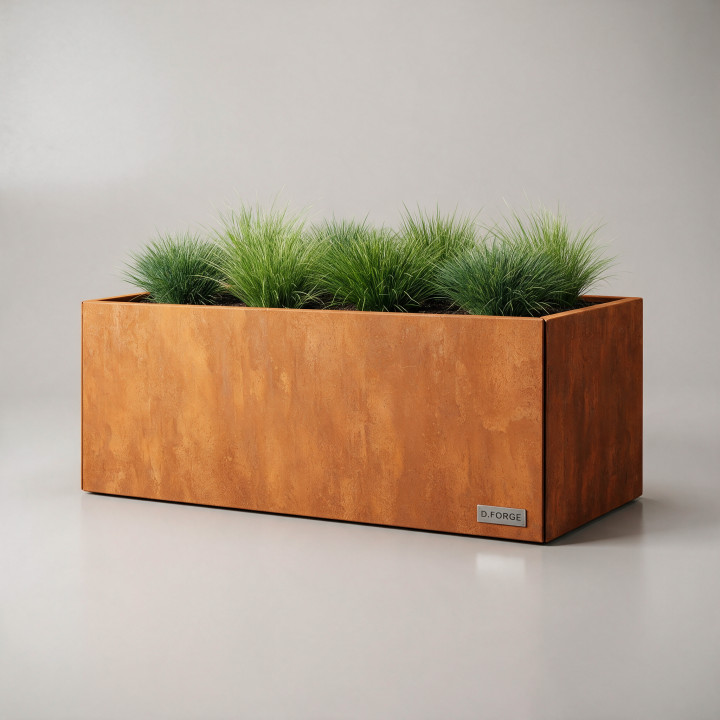 Jardinière en acier galvanisé - Rectangle - 150×40×60 cm, vue d'ensemble sur fond blanc, teinte RAL au choix