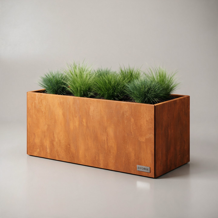 Jardinière en acier galvanisé - Rectangle - 150×50×60 cm, vue d'ensemble sur fond blanc, teinte RAL au choix