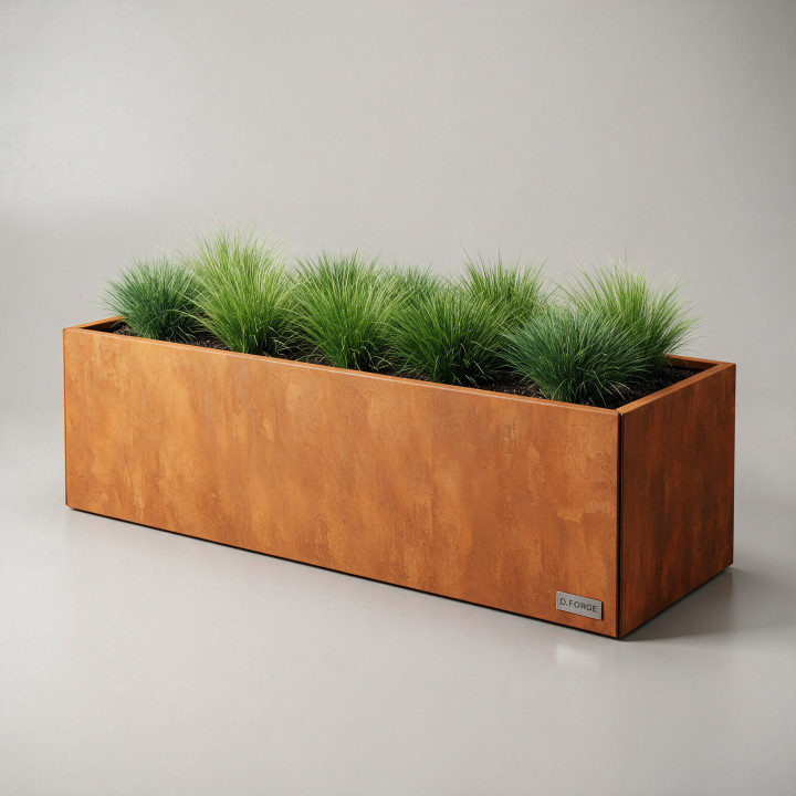 Jardinière en acier galvanisé - Rectangle - 200×50×60 cm, vue d'ensemble sur fond blanc, teinte RAL au choix