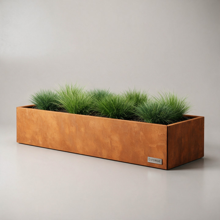 Jardinière en acier galvanisé - Rectangle - 200×60×40 cm, vue d'ensemble sur fond blanc, teinte RAL au choix