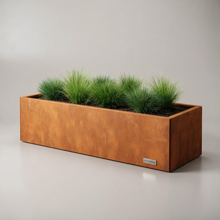 Jardinière en acier galvanisé - Rectangle - 200×60×60 cm, vue d'ensemble sur fond blanc, teinte RAL au choix