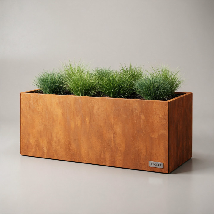 Jardinière en acier galvanisé - Rectangle - 200×80×80 cm, vue d'ensemble sur fond blanc, teinte RAL au choix