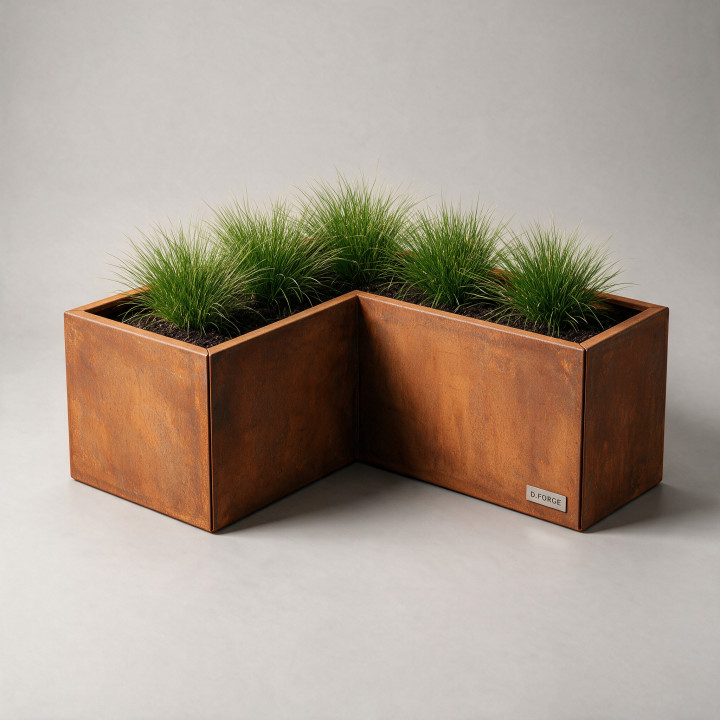 Jardinière en acier galvanisé - Forme en L - 80×80×40 cm, vue d'ensemble sur fond blanc, teinte RAL au choix