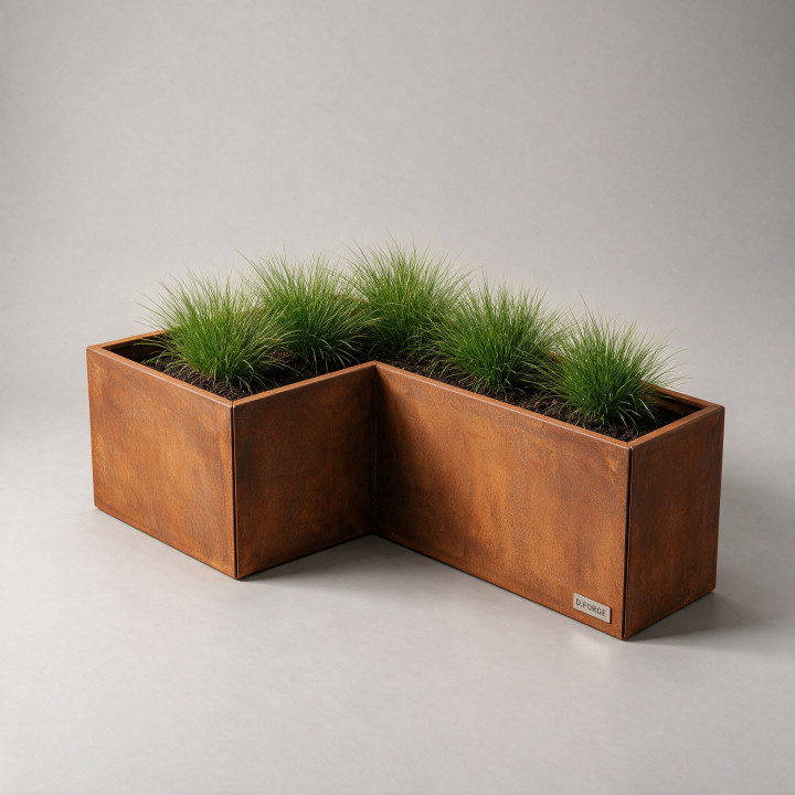 Jardinière en acier galvanisé - Forme en L - 100×100×40 cm, vue d'ensemble sur fond blanc, teinte RAL au choix