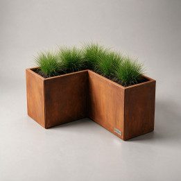 Jardinière en acier galvanisé - Forme en L - 100×100×60 cm, vue d'ensemble sur fond blanc, teinte RAL au choix