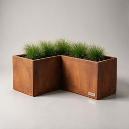Jardinière en acier galvanisé - Forme en L - 120×120×60 cm, vue d'ensemble sur fond blanc, teinte RAL au choix