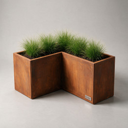 Jardinière en acier galvanisé - Forme en L - 120×120×80 cm, vue d'ensemble sur fond blanc, teinte RAL au choix