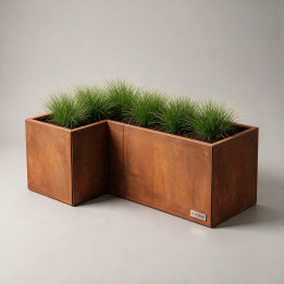 Jardinière en acier Corten - Forme en L - 150×150×60 cm, vue d'ensemble sur fond blanc
