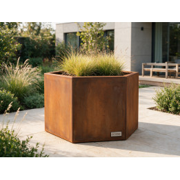 Jardinière en acier Corten - Hexagone - Ø 120×80 cm, vue d'ensemble sur fond blanc