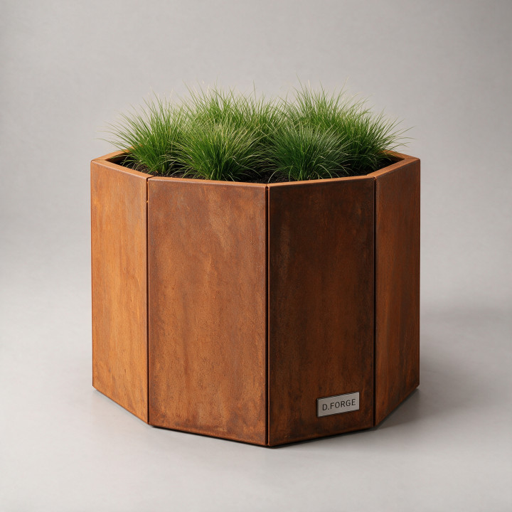 Jardinière en acier Corten - Octogone - Ø 60×60 cm, vue d'ensemble sur fond blanc