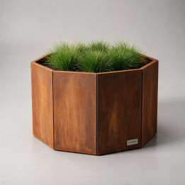 Jardinière en acier Corten - Octogone - Ø 100×60 cm, vue d'ensemble sur fond blanc