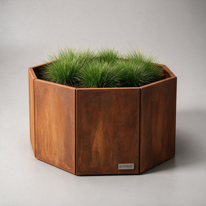 Jardinière en acier galvanisé - Octogone - Ø 120×80 cm, vue d'ensemble sur fond blanc, teinte RAL au choix