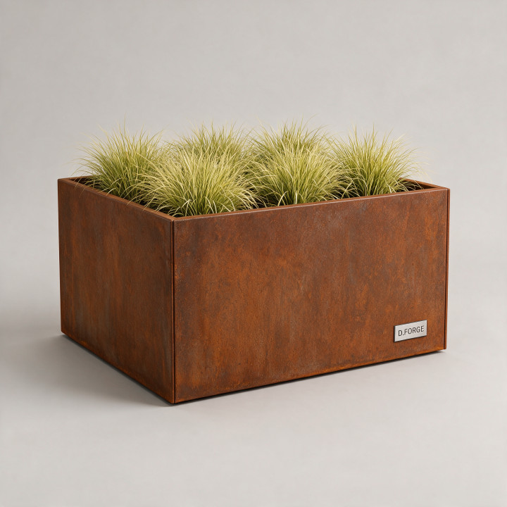 Jardinière en acier Corten - Carré - 150×150×60 cm, vue d'ensemble sur fond blanc