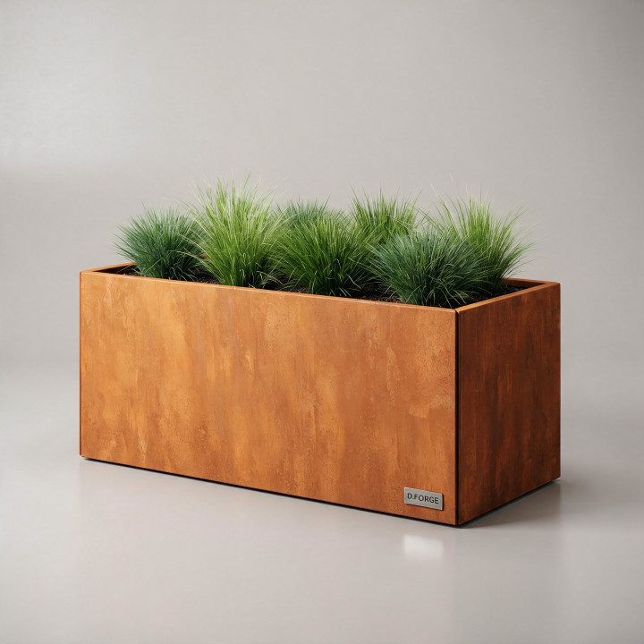 Jardinière en acier Corten - Rectangle - 80×40×40 cm, vue d'ensemble sur fond blanc