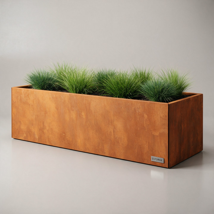 Jardinière en acier Corten - Rectangle - 200×50×40 cm, vue d'ensemble sur fond blanc
