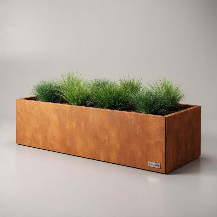 Jardinière en acier Corten - Rectangle - 200×80×60 cm, vue d'ensemble sur fond blanc