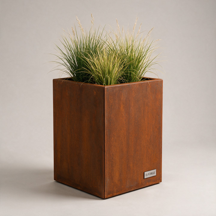 Jardinière en acier Corten - Carré - 40×40×60 cm, vue d'ensemble sur fond blanc