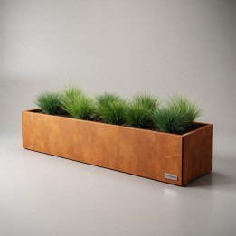Jardinière en acier Corten - Rectangle - 200×40×40 cm, vue d'ensemble sur fond blanc
