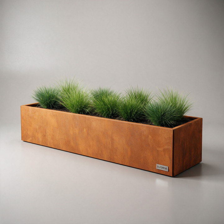 Jardinière en acier Corten - Rectangle - 200×40×40 cm, vue d'ensemble sur fond blanc