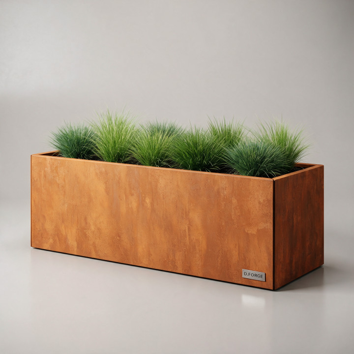 Jardinière en acier Corten - Rectangle - 200×40×80 cm, vue d'ensemble sur fond blanc