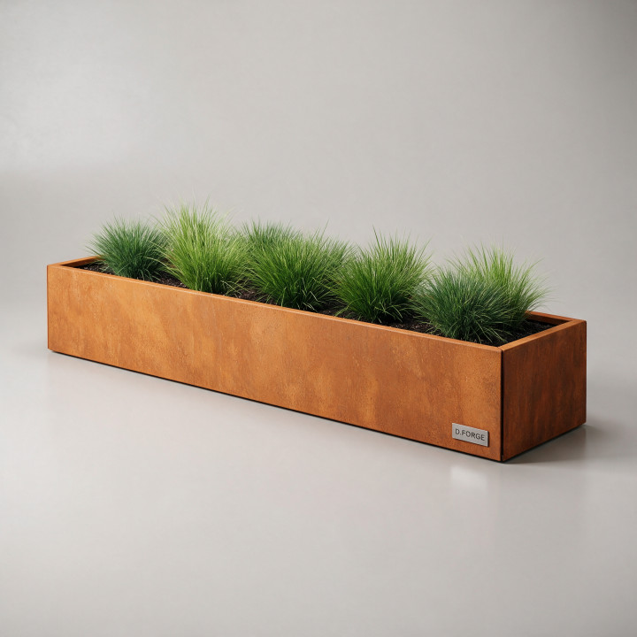 Jardinière XXL en acier Corten - Rectangle - 240×30×30 cm, vue d'ensemble sur fond blanc
