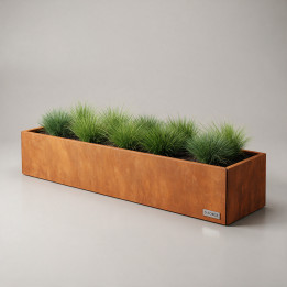 Jardinière XXL en acier Corten - Rectangle - 480×80×40 cm, vue d'ensemble sur fond blanc