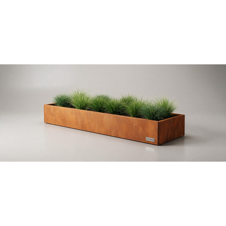 Jardinière XXL en acier Corten - Rectangle - 500×40×40 cm, vue d'ensemble sur fond blanc