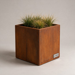 Jardinière en acier Corten - Carré - 40×40×40 cm, vue d'ensemble sur fond blanc