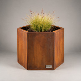 Jardinière en acier Corten - Hexagone - Ø 60×60 cm, vue d'ensemble sur fond blanc