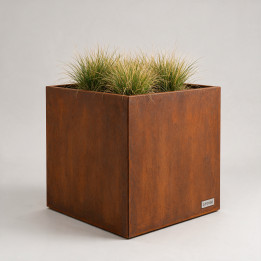 Jardinière en acier Corten - Carré - 100×100×80 cm, vue d'ensemble sur fond blanc