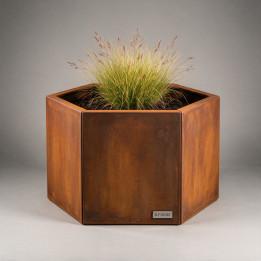 Jardinière en acier Corten - Hexagone - Ø 100×60 cm, vue d'ensemble sur fond blanc