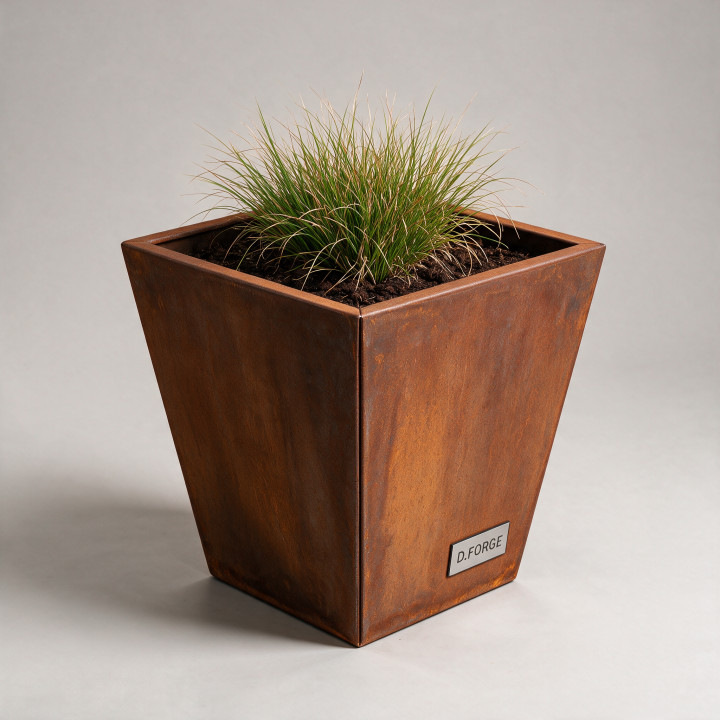 Jardinière en acier Corten - Cône - Ø 50×50 cm, vue d'ensemble sur fond blanc