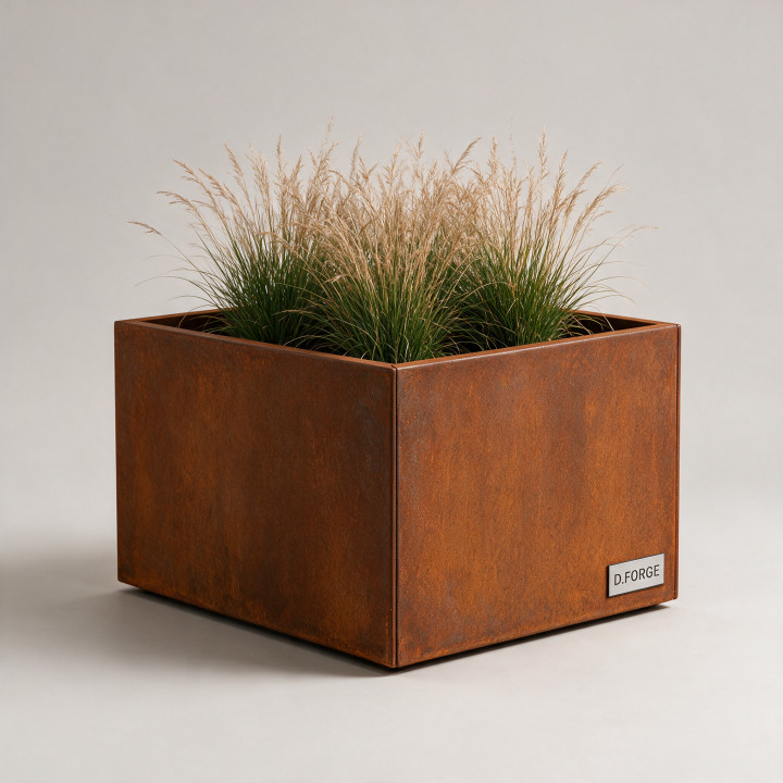 Jardinière en acier Corten - Carré - 60×60×40 cm, vue d'ensemble sur fond blanc