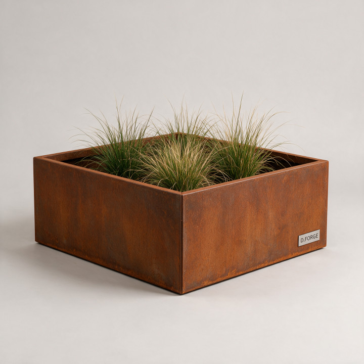 Jardinière en acier galvanisé - Carré - 100×100×40 cm, vue d'ensemble sur fond blanc, teinte RAL au choix