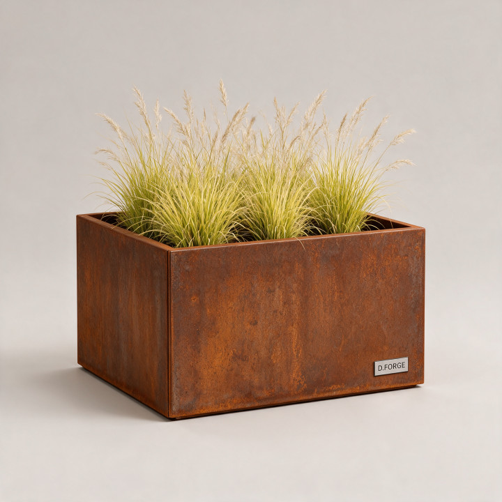 Jardinière en acier galvanisé - Carré - 100×100×60 cm, vue d'ensemble sur fond blanc, teinte RAL au choix