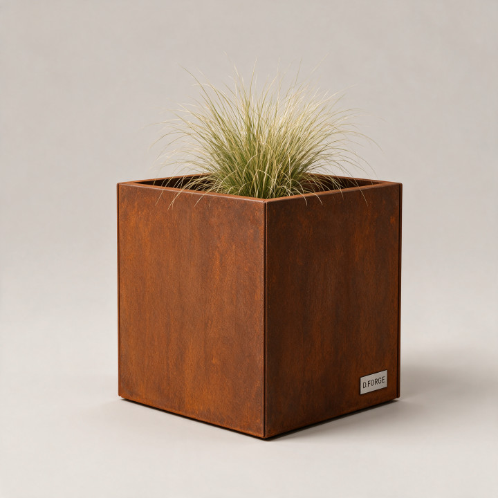 Jardinière en acier Corten - Carré - 80×80×80 cm, vue d'ensemble sur fond blanc