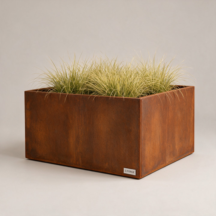 Jardinière en acier galvanisé - Carré - 150×150×80 cm, vue d'ensemble sur fond blanc, teinte RAL au choix