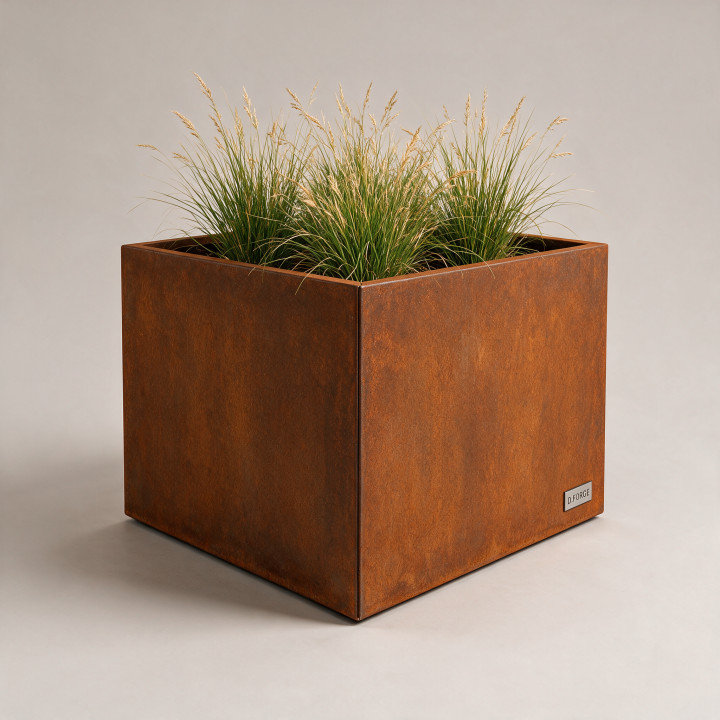 Jardinière en acier galvanisé - Carré - 50×50×40 cm, vue d'ensemble sur fond blanc, teinte RAL au choix