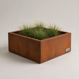Jardinière en acier Corten - Carré - 80×80×30 cm, vue d'ensemble sur fond blanc