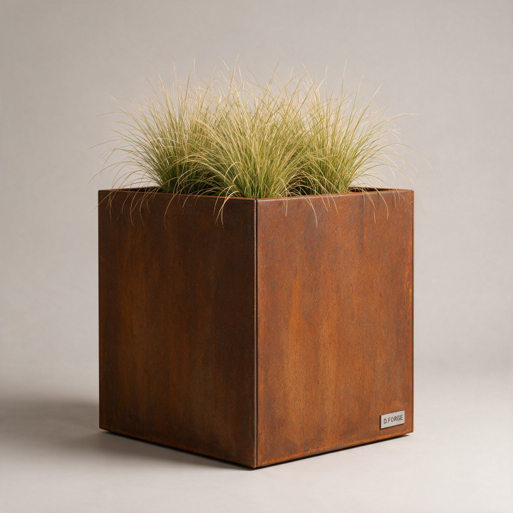 Jardinière en acier galvanisé - Carré - 70×70×70 cm, vue d'ensemble sur fond blanc, teinte RAL au choix