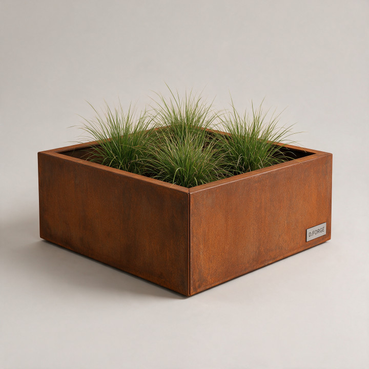 Jardinière en acier galvanisé - Carré - 80×80×30 cm, vue d'ensemble sur fond blanc, teinte RAL au choix