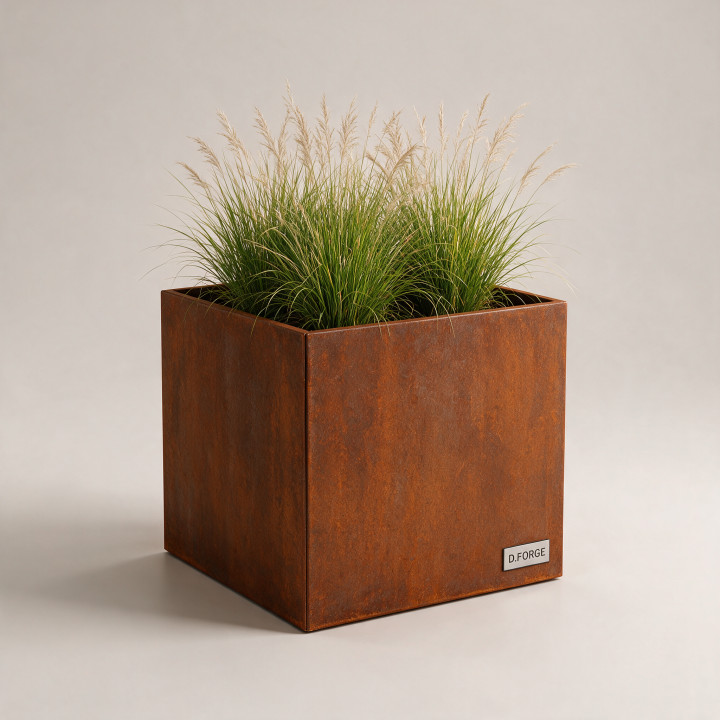 Jardinière en acier galvanisé - Carré - 80×80×60 cm, vue d'ensemble sur fond blanc, teinte RAL au choix