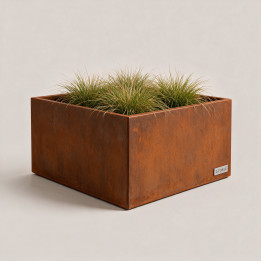 Jardinière en acier Corten - Carré - 80×80×40 cm, vue d'ensemble sur fond blanc