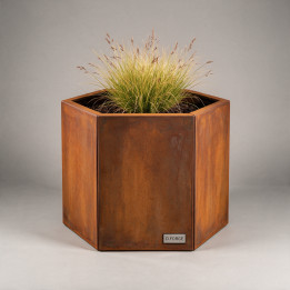 Jardinière en acier galvanisé - Hexagone - Ø 80×60 cm, vue d'ensemble sur fond blanc, teinte RAL au choix